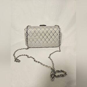 INC International Concepts Silver Rhinestone Clutch Crystal Evening Bag Wedding